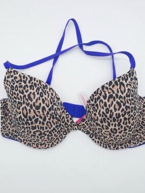 Victoria's Secret PINK Wear Everywhere Demi Bra in a cheetah with purple straps.